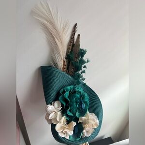 Elegant Teal Fascinator with Floral Accents